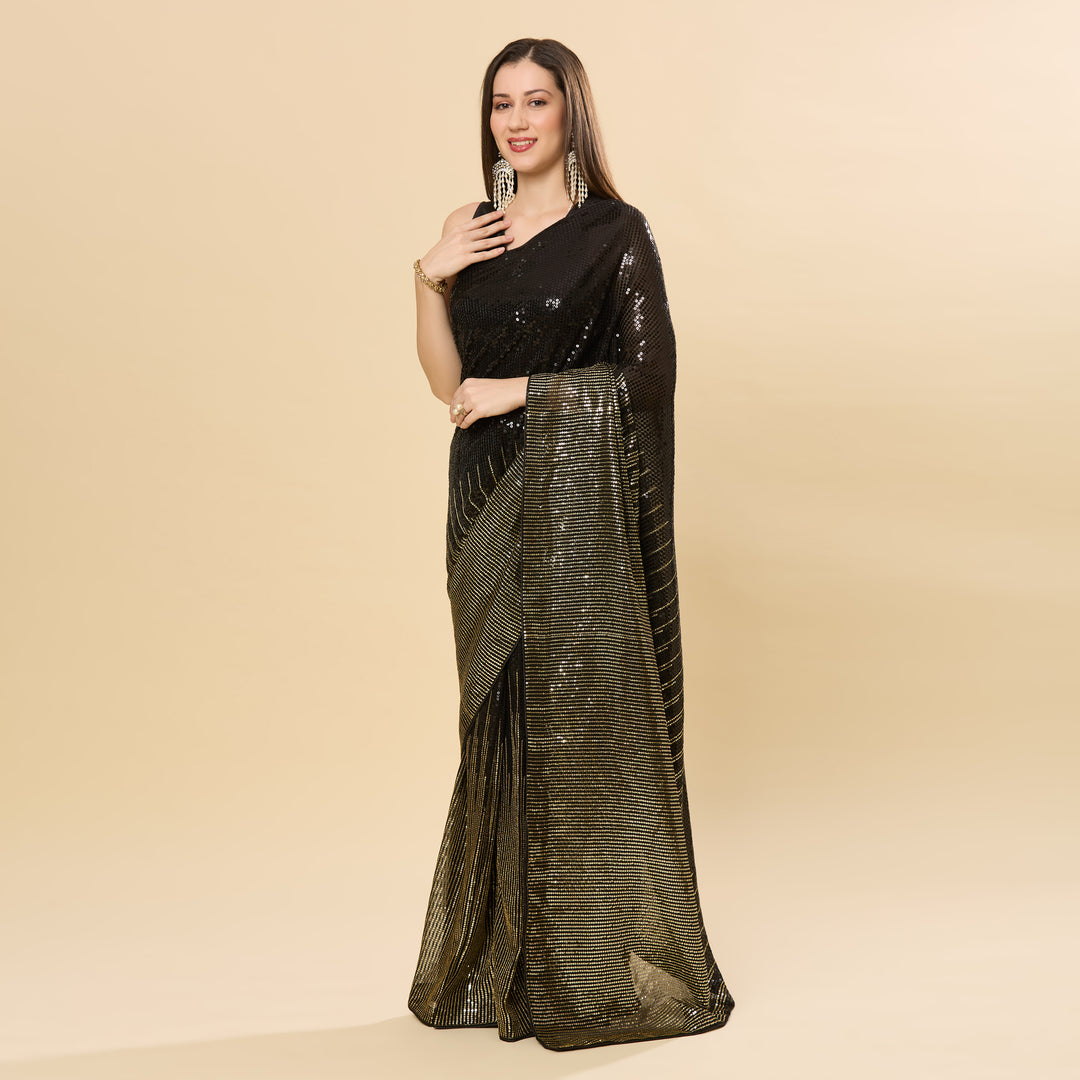 Bianca Black Sequins Designer Georgette Ready to Wear Saree