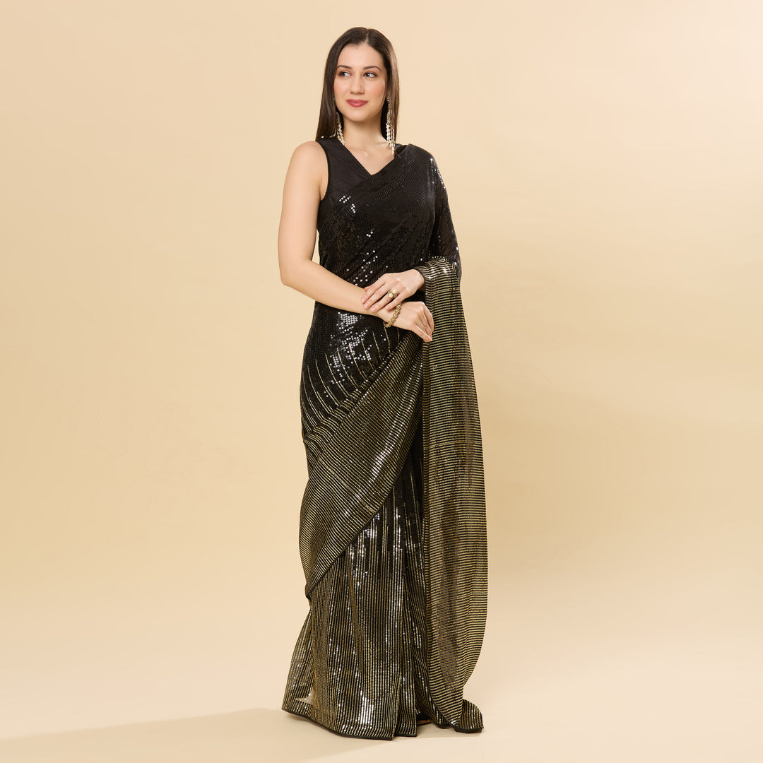 Bianca Black Sequins Designer Georgette Ready to Wear Saree