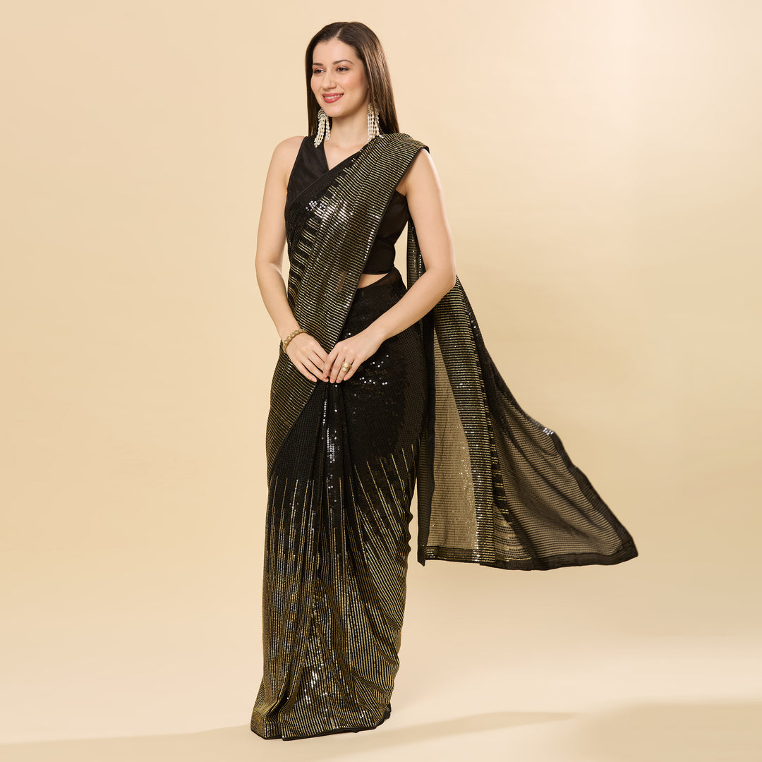 Bianca Black Sequins Designer Georgette Ready to Wear Saree