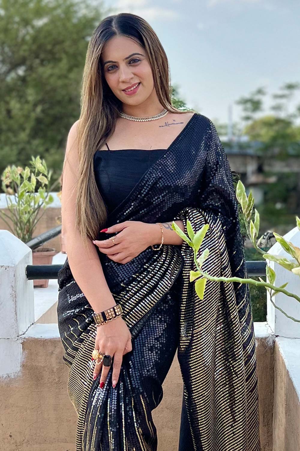 Bianca Black Sequins Designer Georgette Ready to Wear Saree