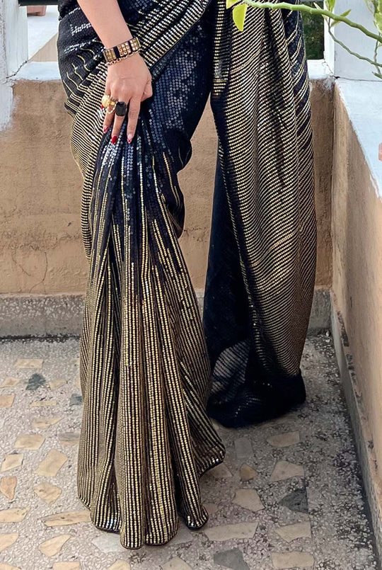 Bianca Black Sequins Designer Georgette Ready to Wear Saree