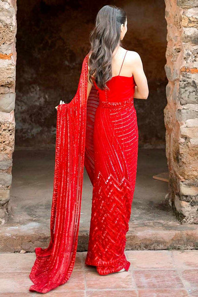 Betty Red Georgette Sequins One Minute Saree