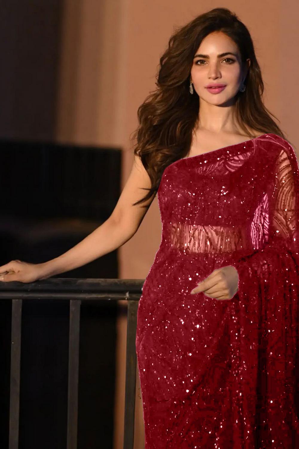 Buy Bitti Red Georgette Embellished Ready to Wear One Minute Saree