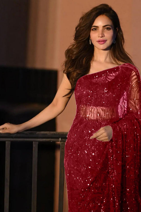 Buy Bitti Red Georgette Embellished Ready to Wear One Minute Saree