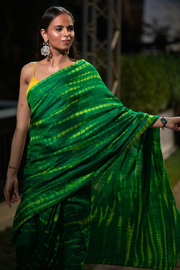 Gia Green & Yellow Tie Dye Georgette Silk One Minute Saree