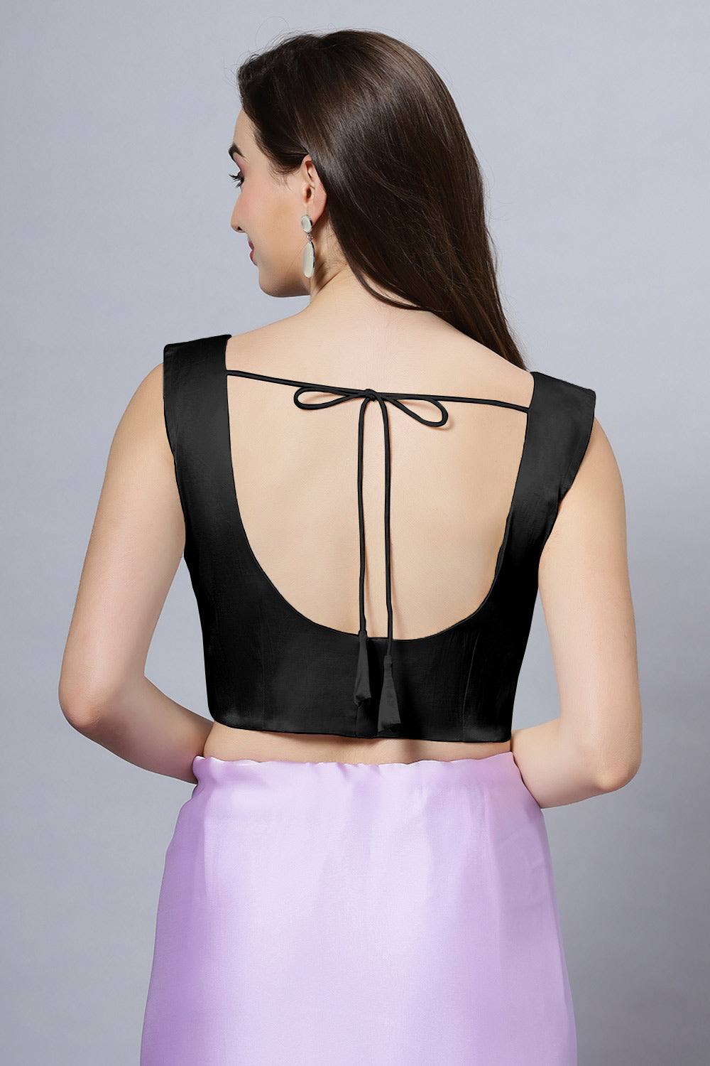 Nora Black Satin Comfort Stretch™ Deep U Sleeveless Blouse