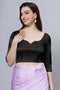 Tula Black Satin Comfort Stretch™  Sweetheart Neck Elbow Sleeve Blouse