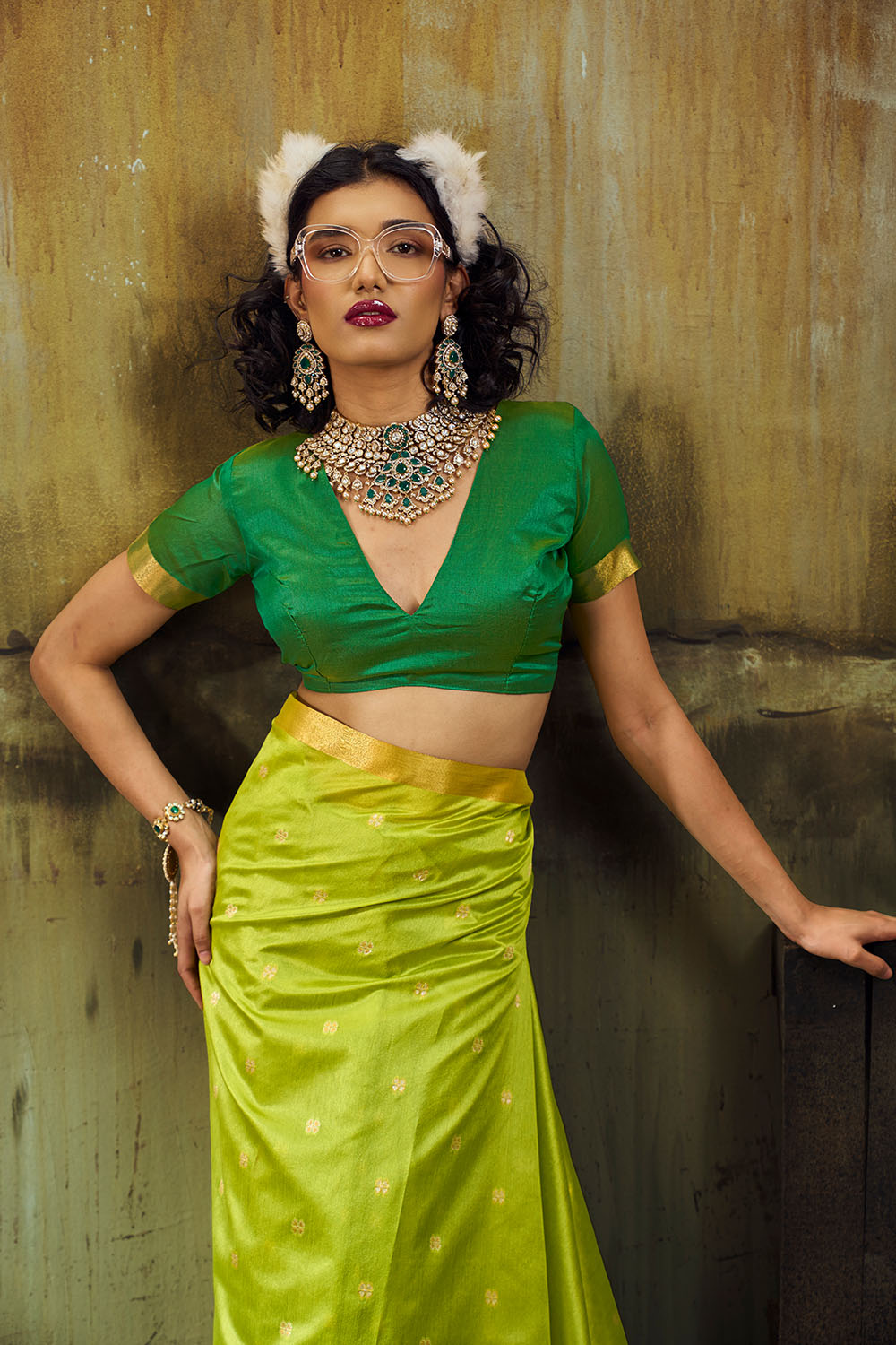 Sapna Green Handloom Weaving Silk Ready to Wear Saree