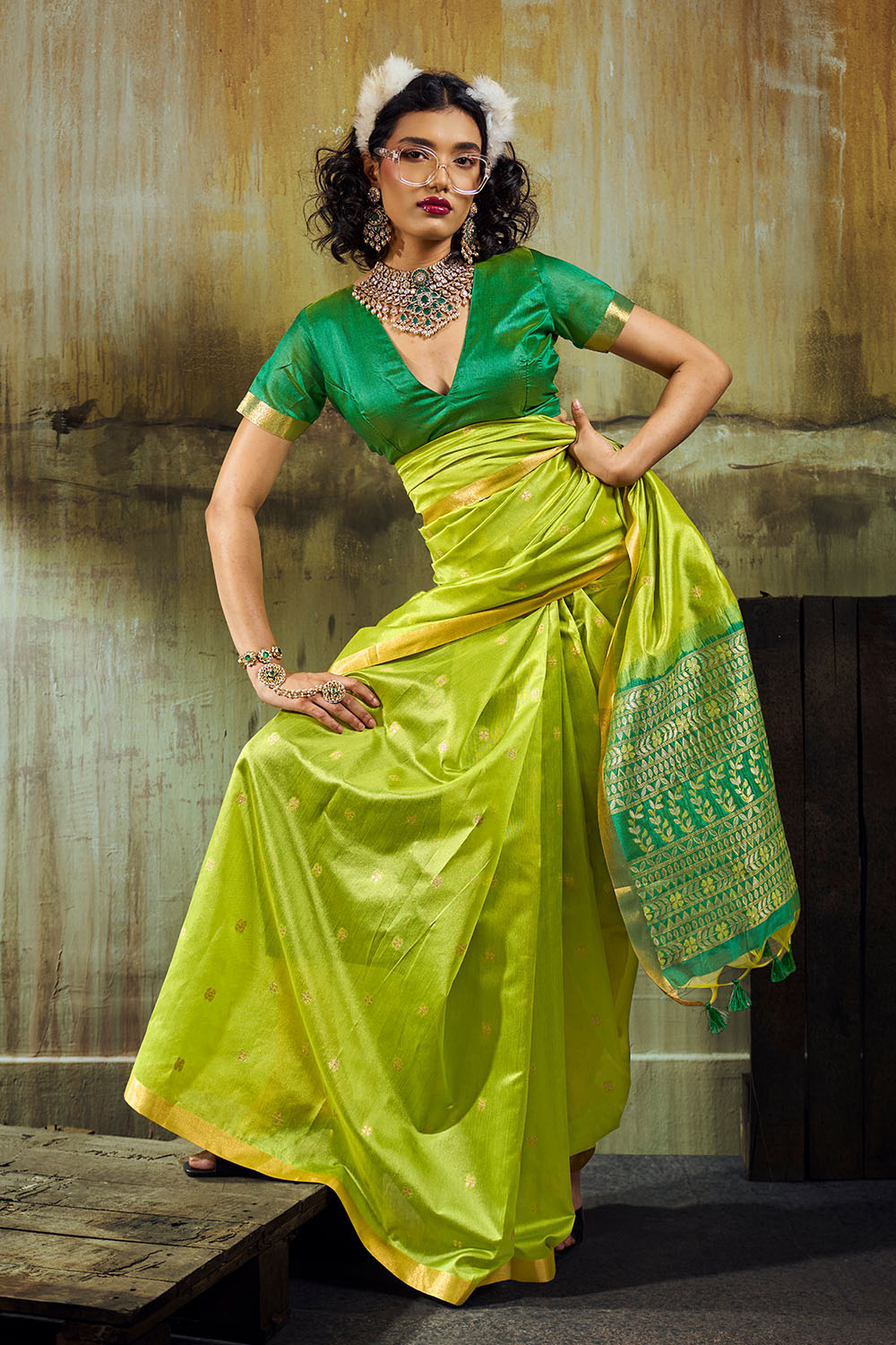 Sapna Green Handloom Weaving Silk Ready to Wear Saree