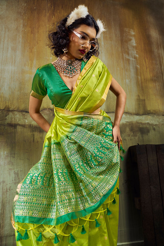 Sapna Green Handloom Weaving Silk Ready to Wear Saree