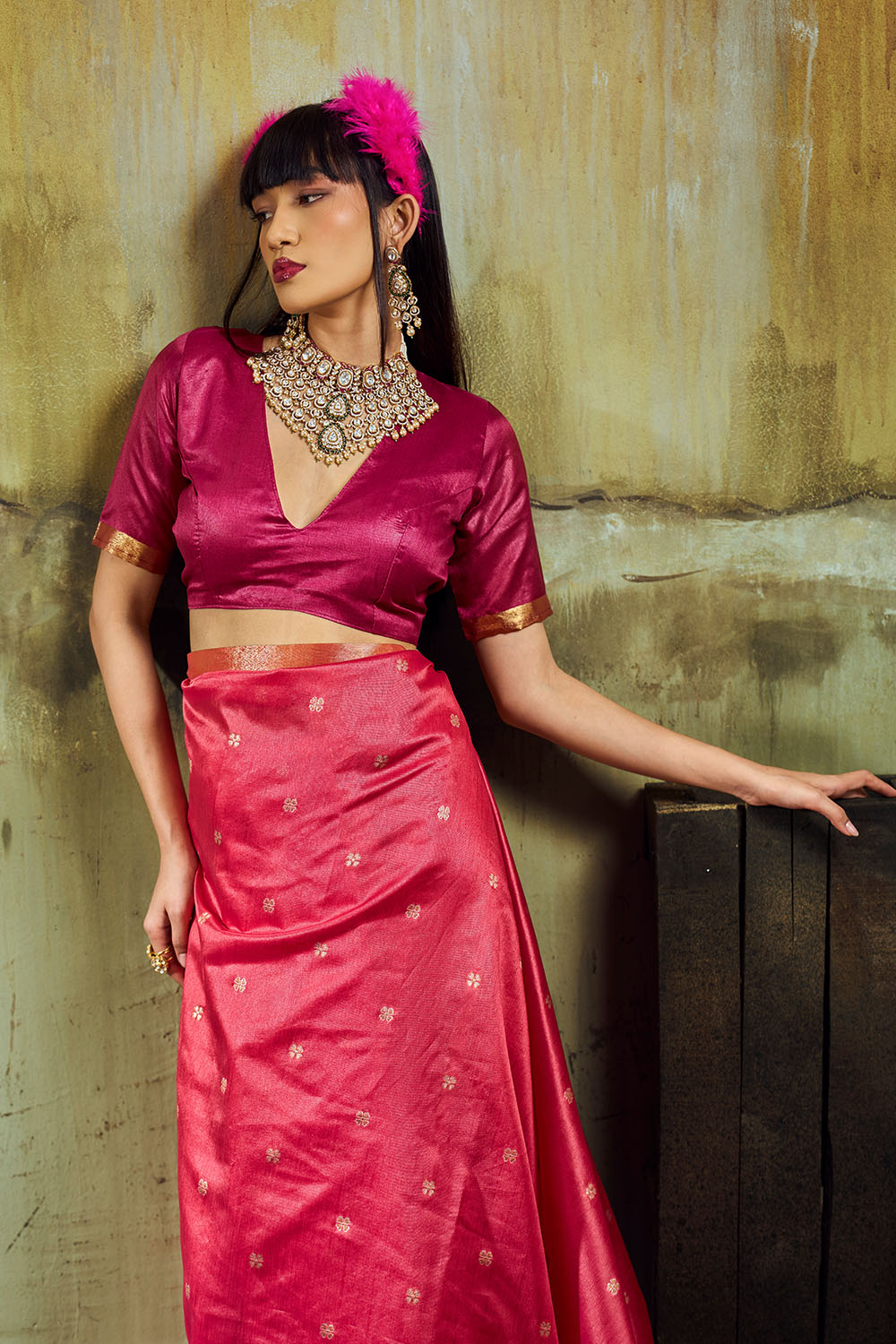 Sapna Pink Handloom Weaving Silk Ready to Wear Saree