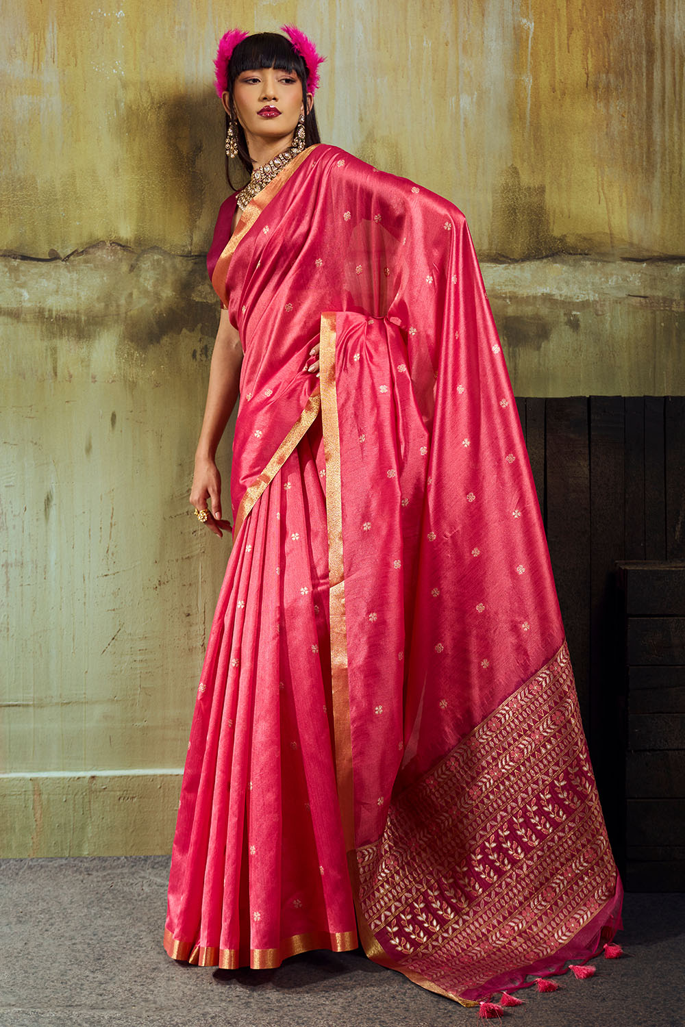 Sapna Pink Handloom Weaving Silk Ready to Wear Saree