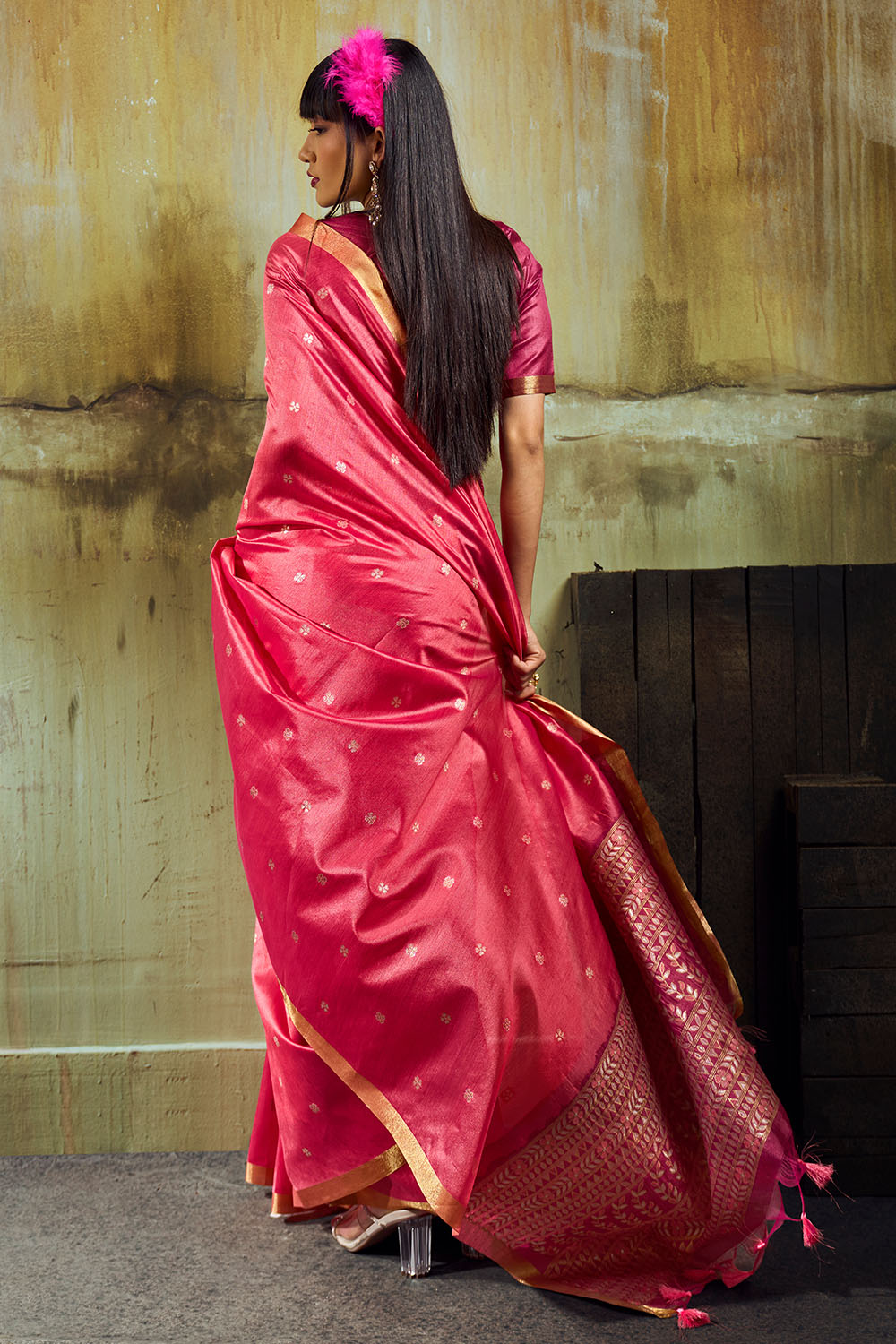 Sapna Pink Handloom Weaving Silk Ready to Wear Saree