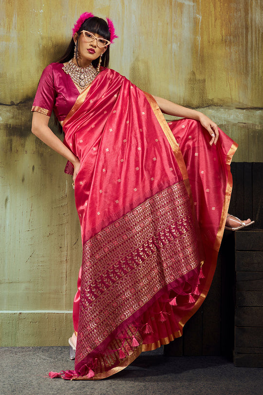 Sapna Pink Handloom Weaving Silk Ready to Wear Saree