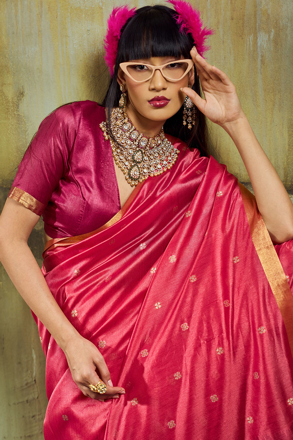 Sapna Pink Handloom Weaving Silk Ready to Wear Saree