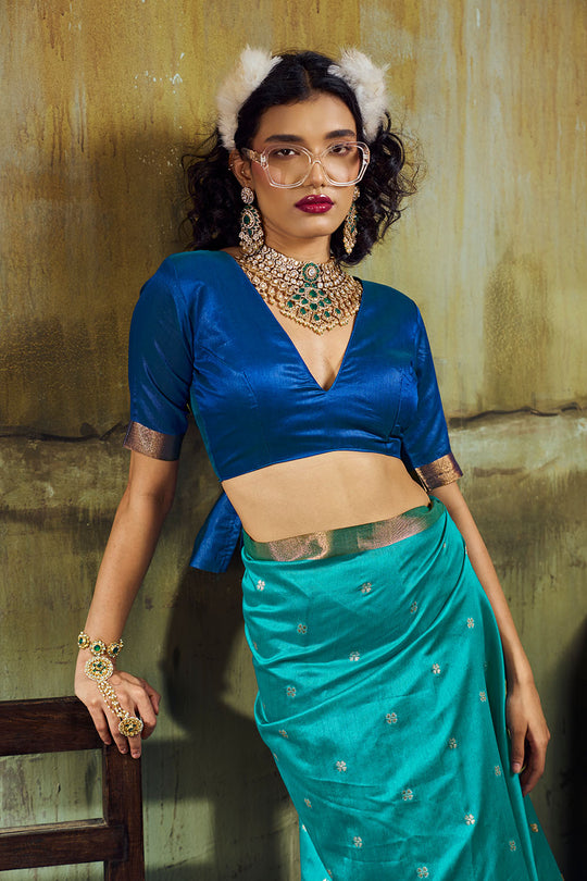 Sapna Turquoise Blue Handloom Weaving Silk Ready to Wear Saree