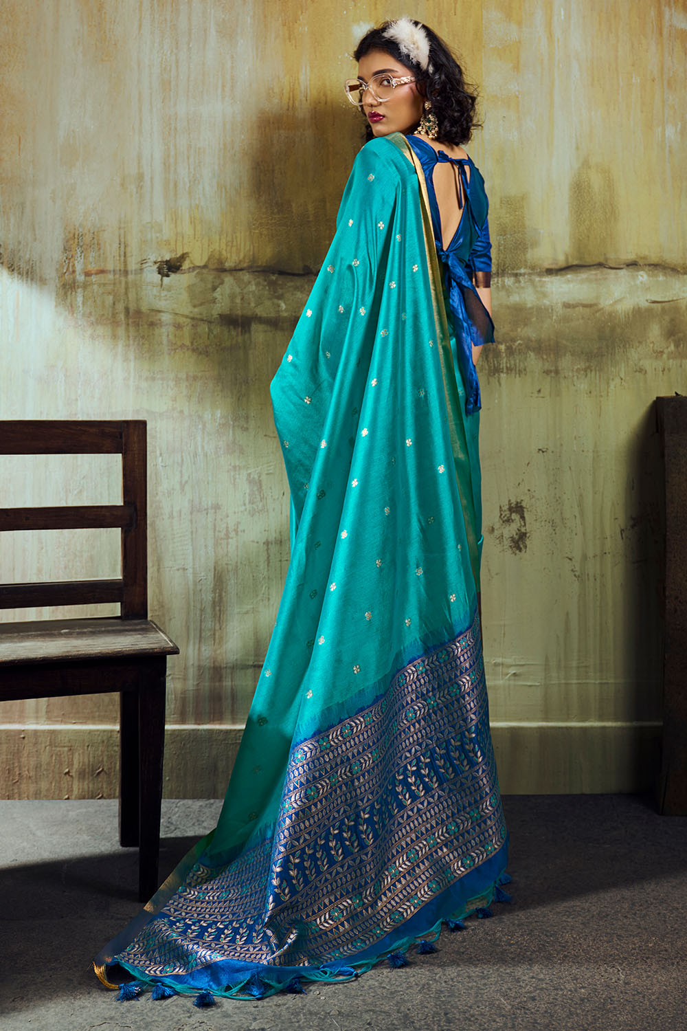 Sapna Turquoise Blue Handloom Weaving Silk Ready to Wear Saree