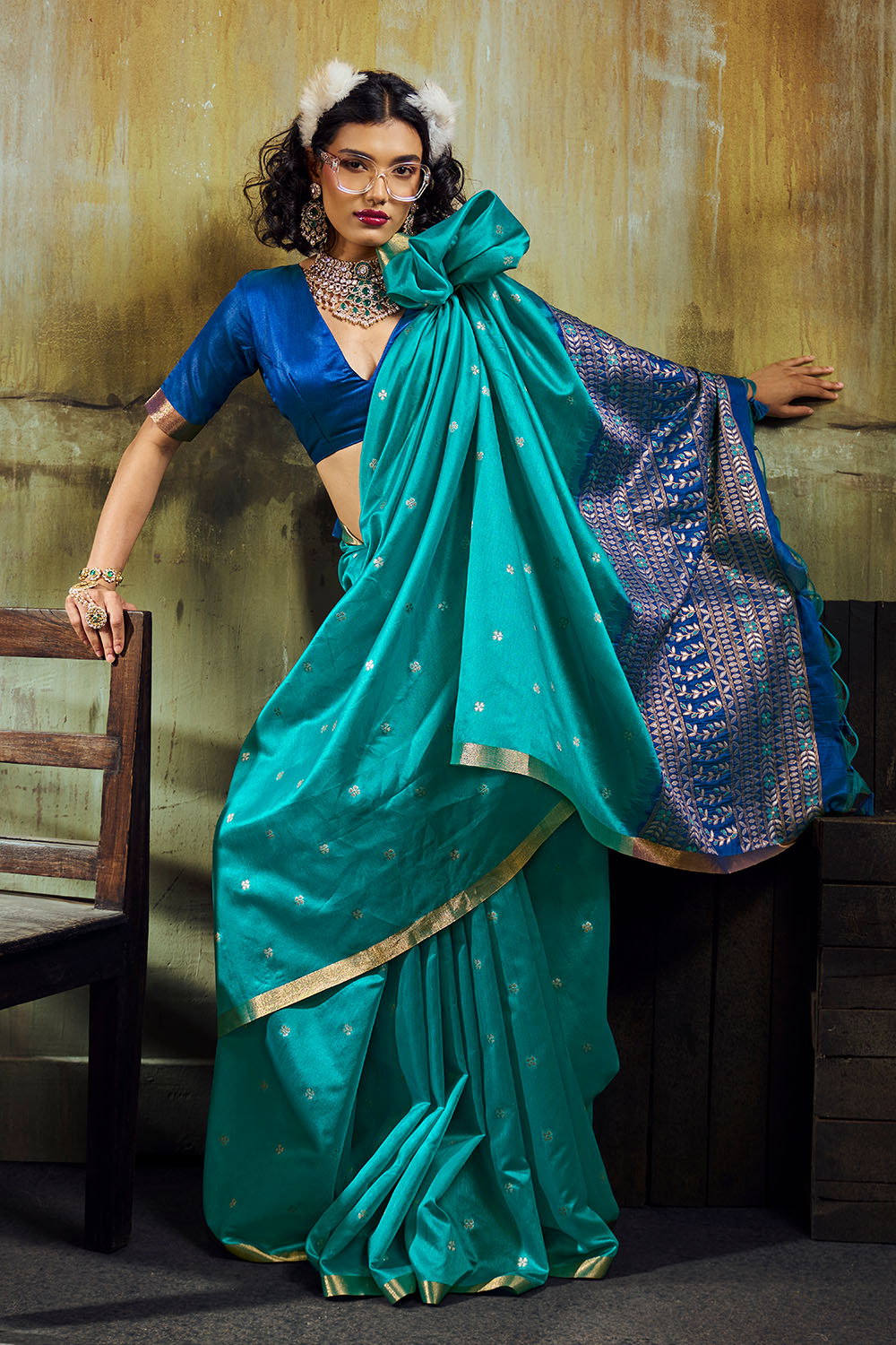 Sapna Turquoise Blue Handloom Weaving Silk Ready to Wear Saree
