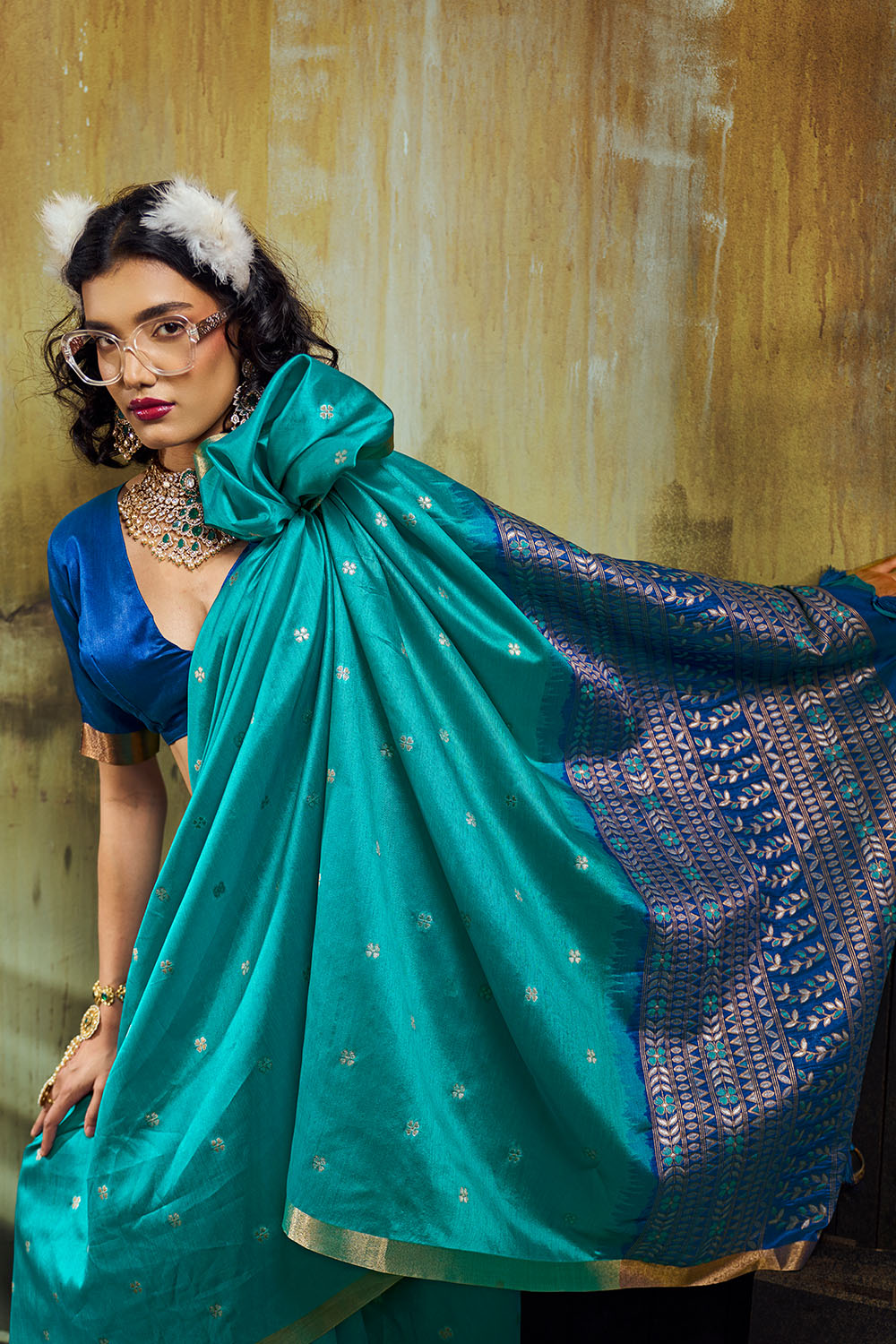 Sapna Turquoise Blue Handloom Weaving Silk Ready to Wear Saree