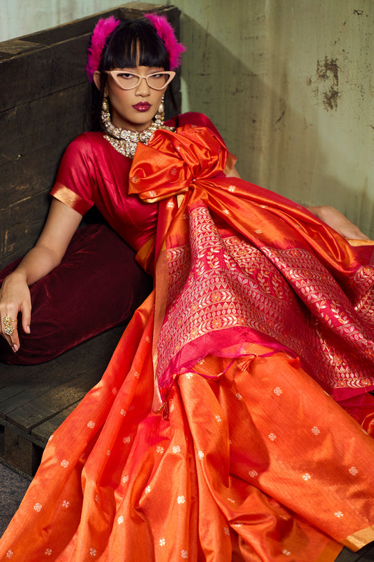 Sapna Orange Handloom Weaving Silk Ready to Wear Saree