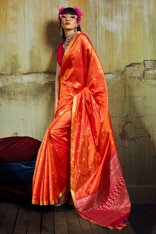 Sapna Orange Handloom Weaving Silk Ready to Wear Saree