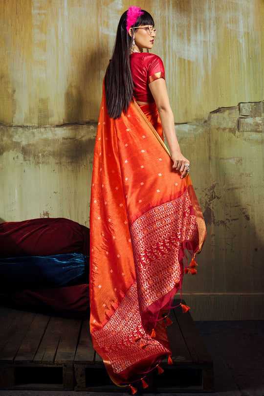 Sapna Orange Handloom Weaving Silk Ready to Wear Saree