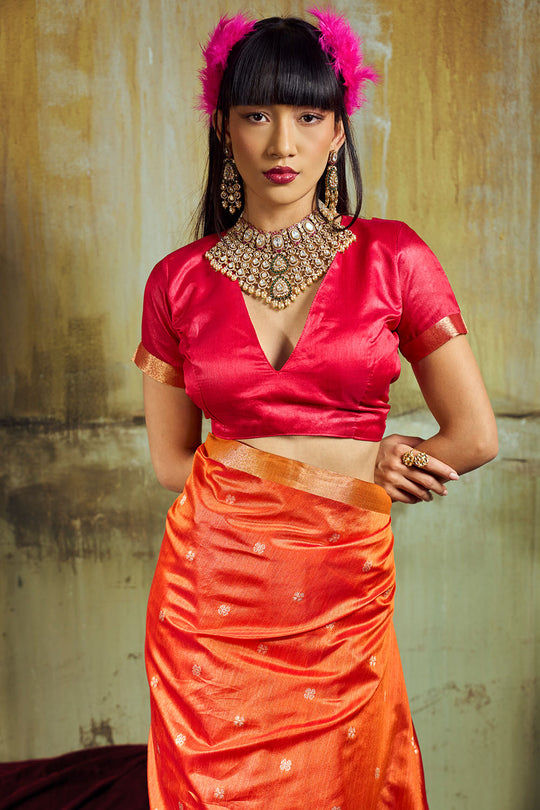 Sapna Orange Handloom Weaving Silk Ready to Wear Saree