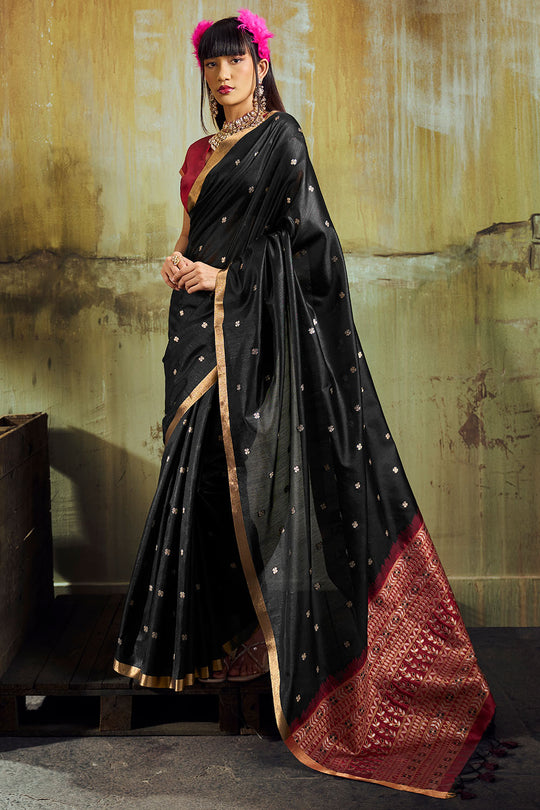 Sapna Black Handloom Weaving Silk Ready to Wear Saree