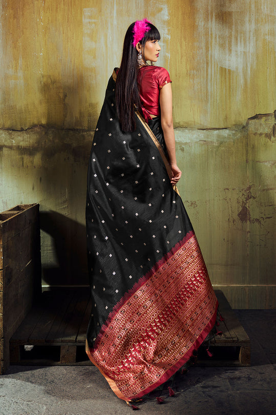 Sapna Black Handloom Weaving Silk Ready to Wear Saree