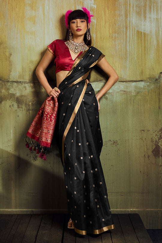 Sapna Black Handloom Weaving Silk Ready to Wear Saree