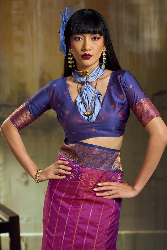 Amritsar Magenta Pure Silk Pochampally Handloom Weaving Ready to Wear Saree