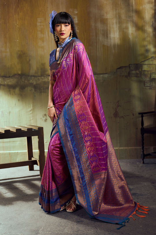 Amritsar Magenta Pure Silk Pochampally Handloom Weaving Ready to Wear Saree