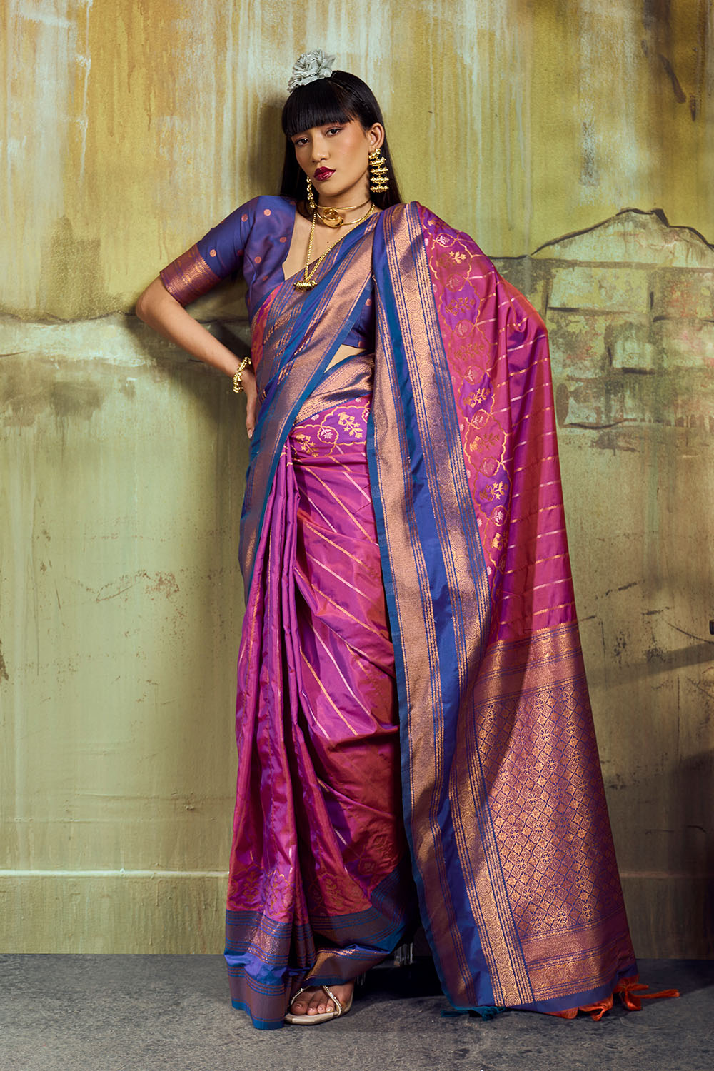 Amritsar Magenta Pure Silk Pochampally Handloom Weaving Ready to Wear Saree