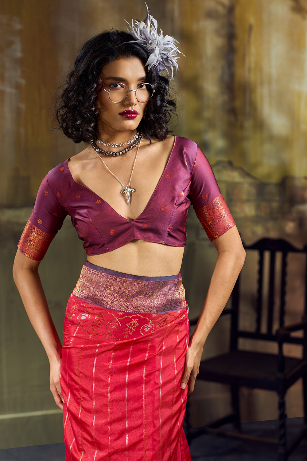 Amritsar Ruby Red Pure Silk Pochampally Handloom Weaving Ready to Wear Saree