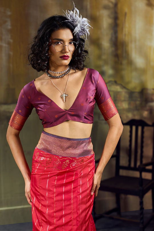 Amritsar Ruby Red Pure Silk Pochampally Handloom Weaving Ready to Wear Saree