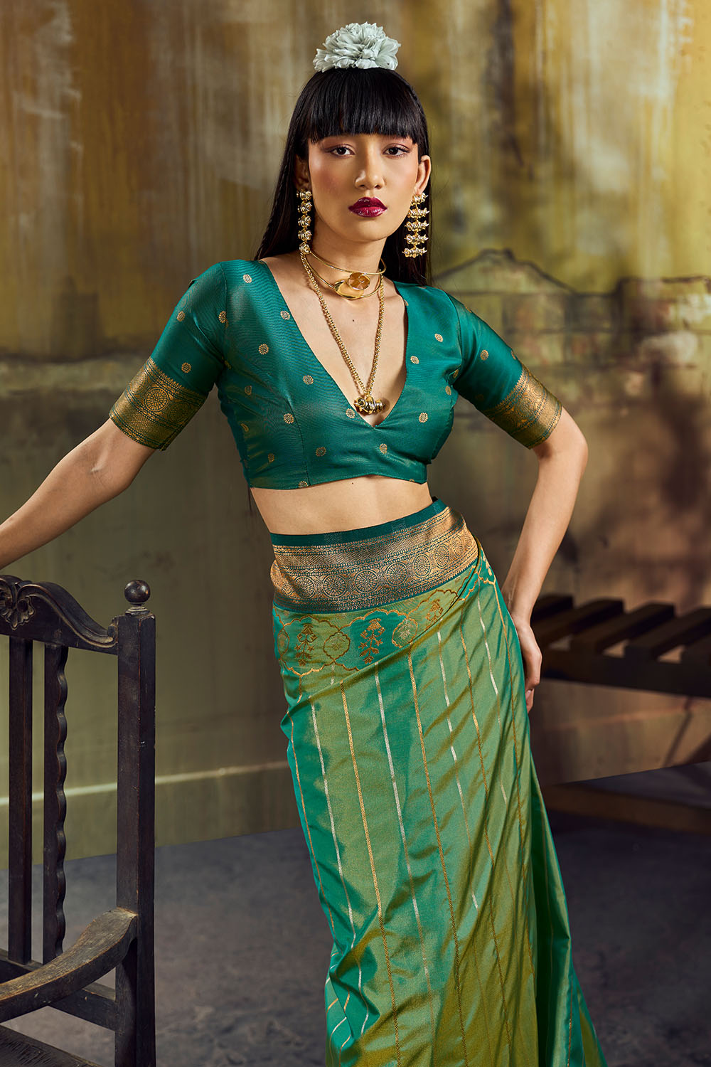 Amritsar Sea Green Pure Silk Pochampally Handloom Weaving Ready to Wear Saree