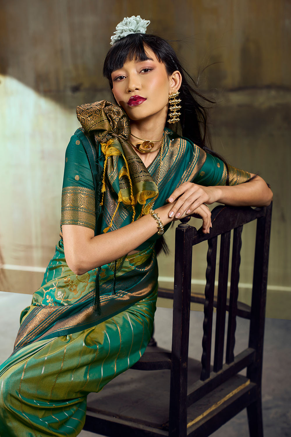 Amritsar Sea Green Pure Silk Pochampally Handloom Weaving Ready to Wear Saree