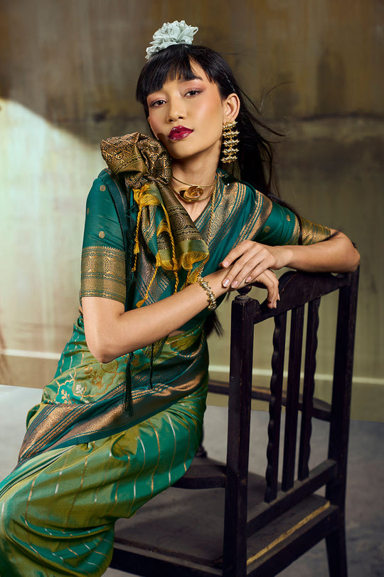 Amritsar Sea Green Pure Silk Pochampally Handloom Weaving Ready to Wear Saree