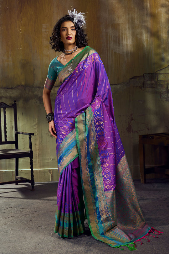 Amritsar Royal Purple Pure Silk Pochampally Handloom Weaving Ready to Wear Saree