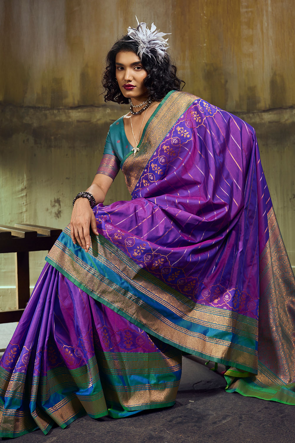 Amritsar Royal Purple Pure Silk Pochampally Handloom Weaving Ready to Wear Saree