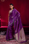 Varsha Purple Satin Linen Handloom Weaving Silk Ready to Wear Saree