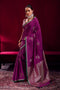 Varsha Dark Magenta Satin Linen Handloom Weaving Silk Ready to Wear Saree