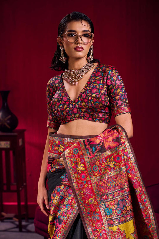 Nadine Black Modal Cotton Pashmina Weaving Ready to Wear Saree