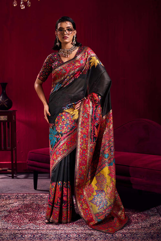 Nadine Black Modal Cotton Pashmina Weaving Ready to Wear Saree