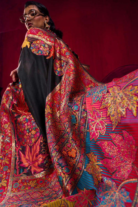 Nadine Black Modal Cotton Pashmina Weaving Ready to Wear Saree