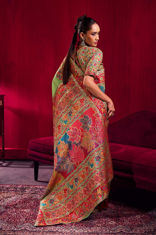 Nadine Pistachio Green Modal Cotton Pashmina Weaving Ready to Wear Saree