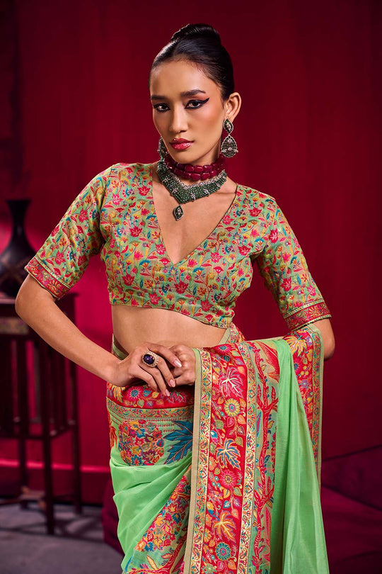 Nadine Pistachio Green Modal Cotton Pashmina Weaving Ready to Wear Saree