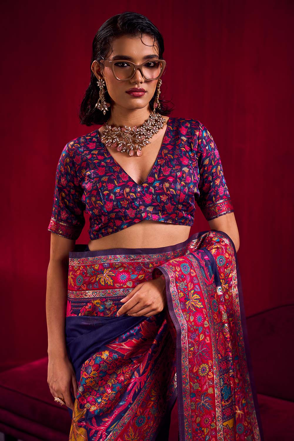 Nadine Midnight Blue Modal Cotton Pashmina Weaving Ready to Wear Saree