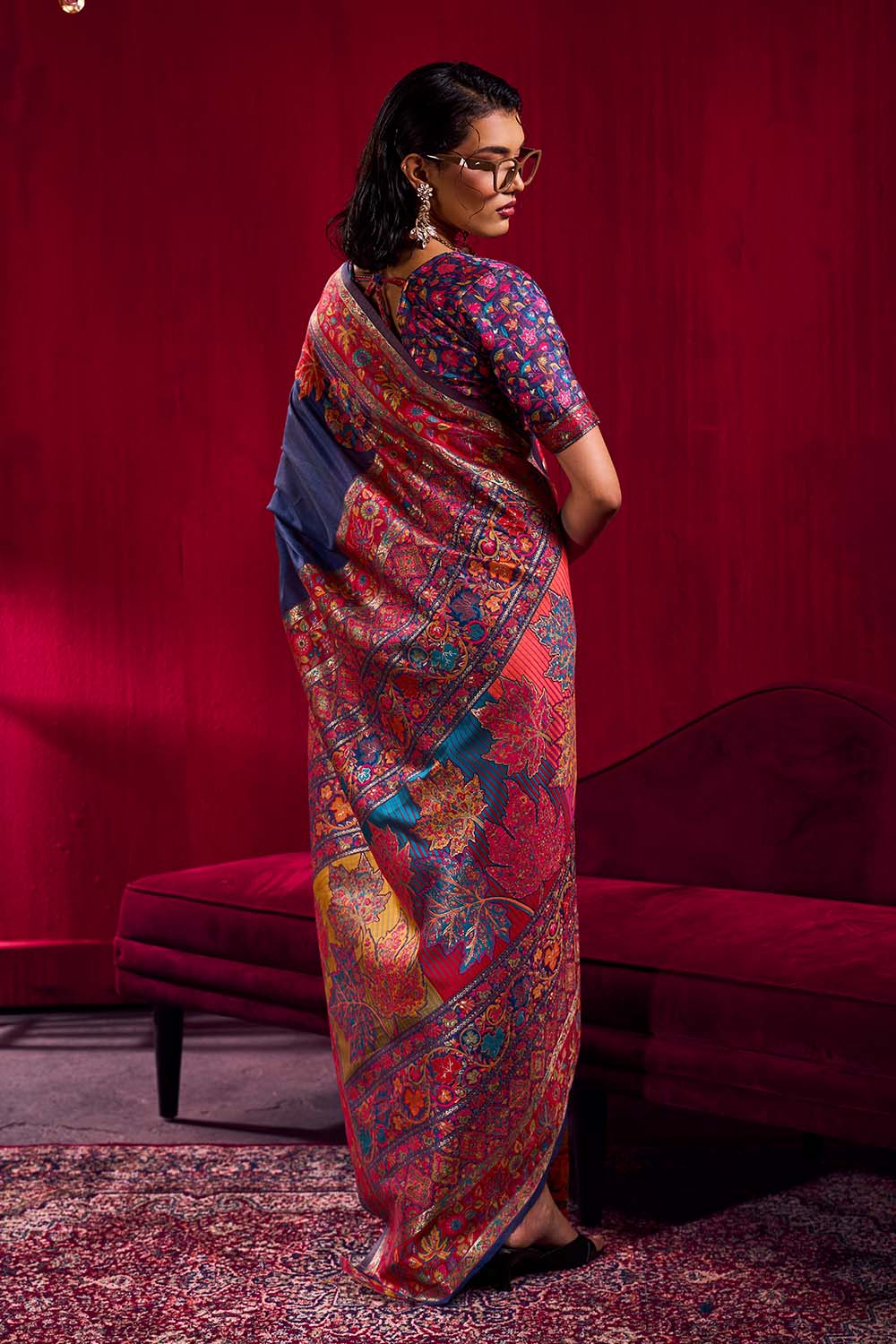 Nadine Midnight Blue Modal Cotton Pashmina Weaving Ready to Wear Saree