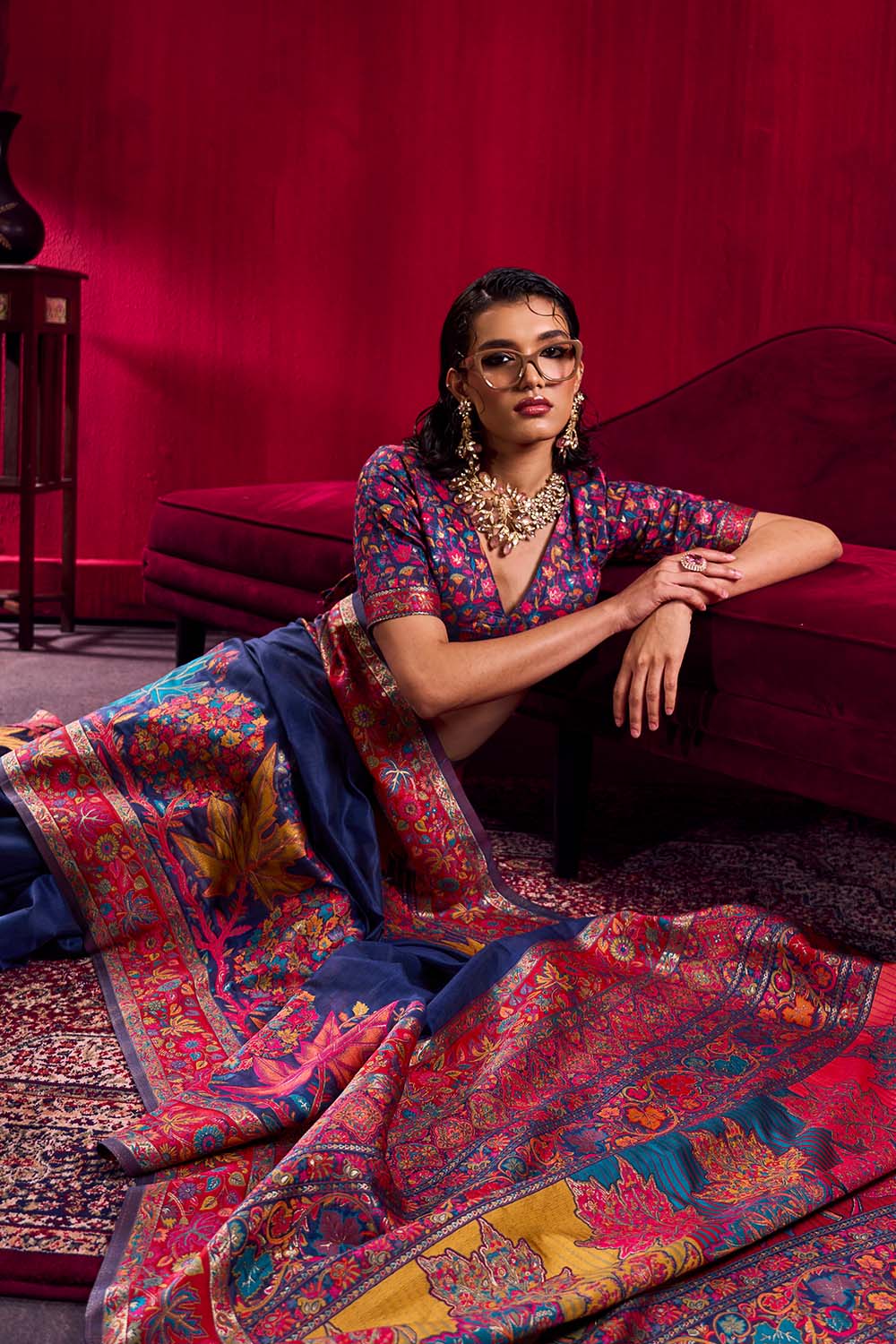 Nadine Midnight Blue Modal Cotton Pashmina Weaving Ready to Wear Saree